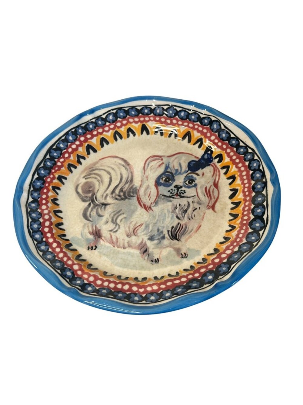 Anthropologie Nathalie Lete Pottery Pekingese Dog Francophile Plate Has Crazing